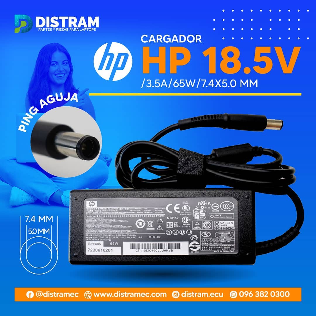 CARGADOR HP 18.5V/3.5A/65W/7.4X5.0MM PING AGUJA