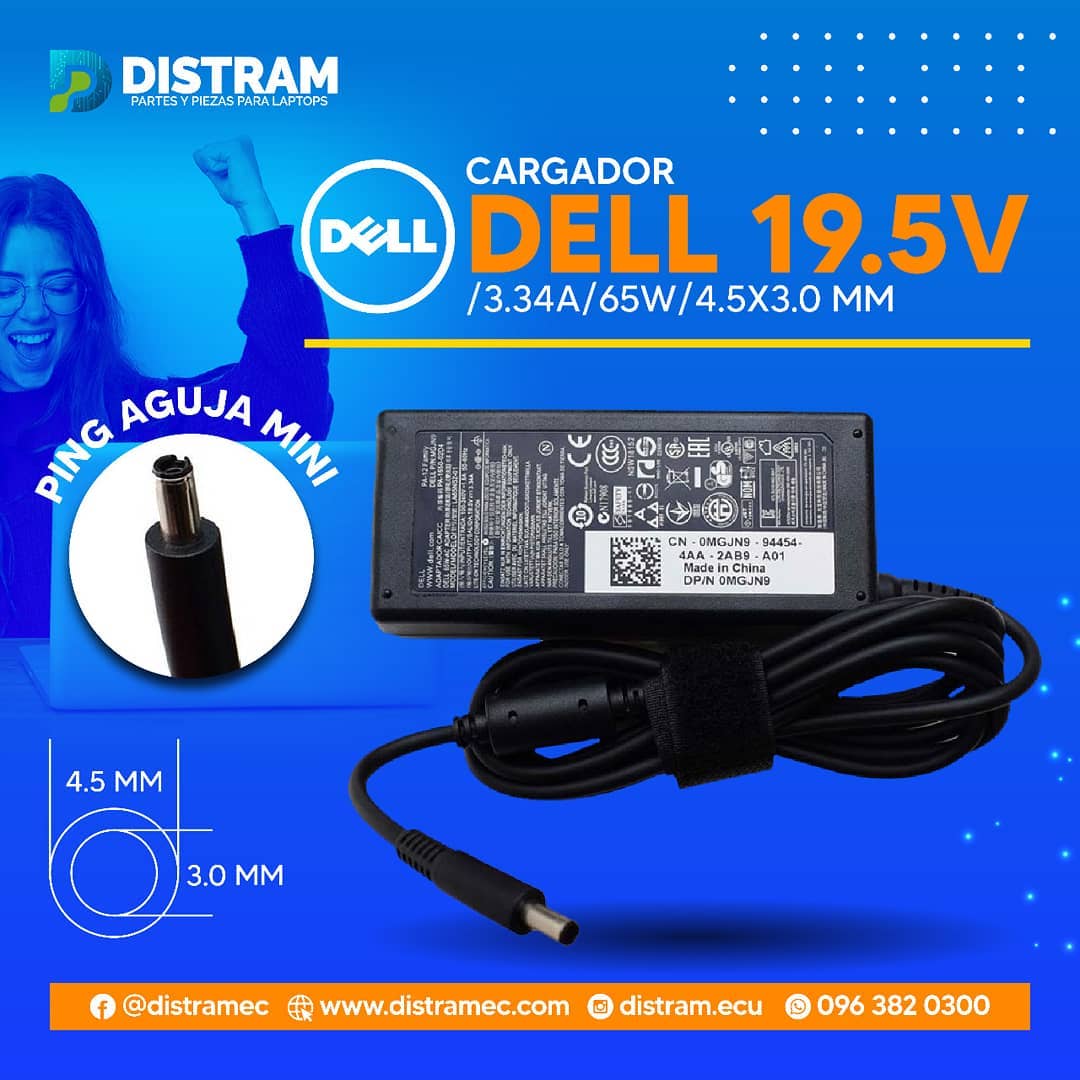 CARGADOR DELL 19.5V/3.34A/65W/4.5X3.0MM PLUG AGUJA MINI
