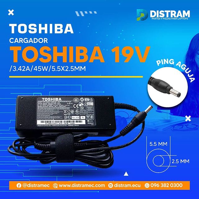 CARGADOR TOSHIBA 19V/3.42A/45W/5.5X2.5MM