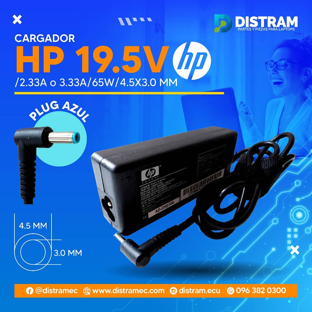 CARGADOR HP 19.5V/3.33A/65W/4.5X3.0MM PLUG AZUL