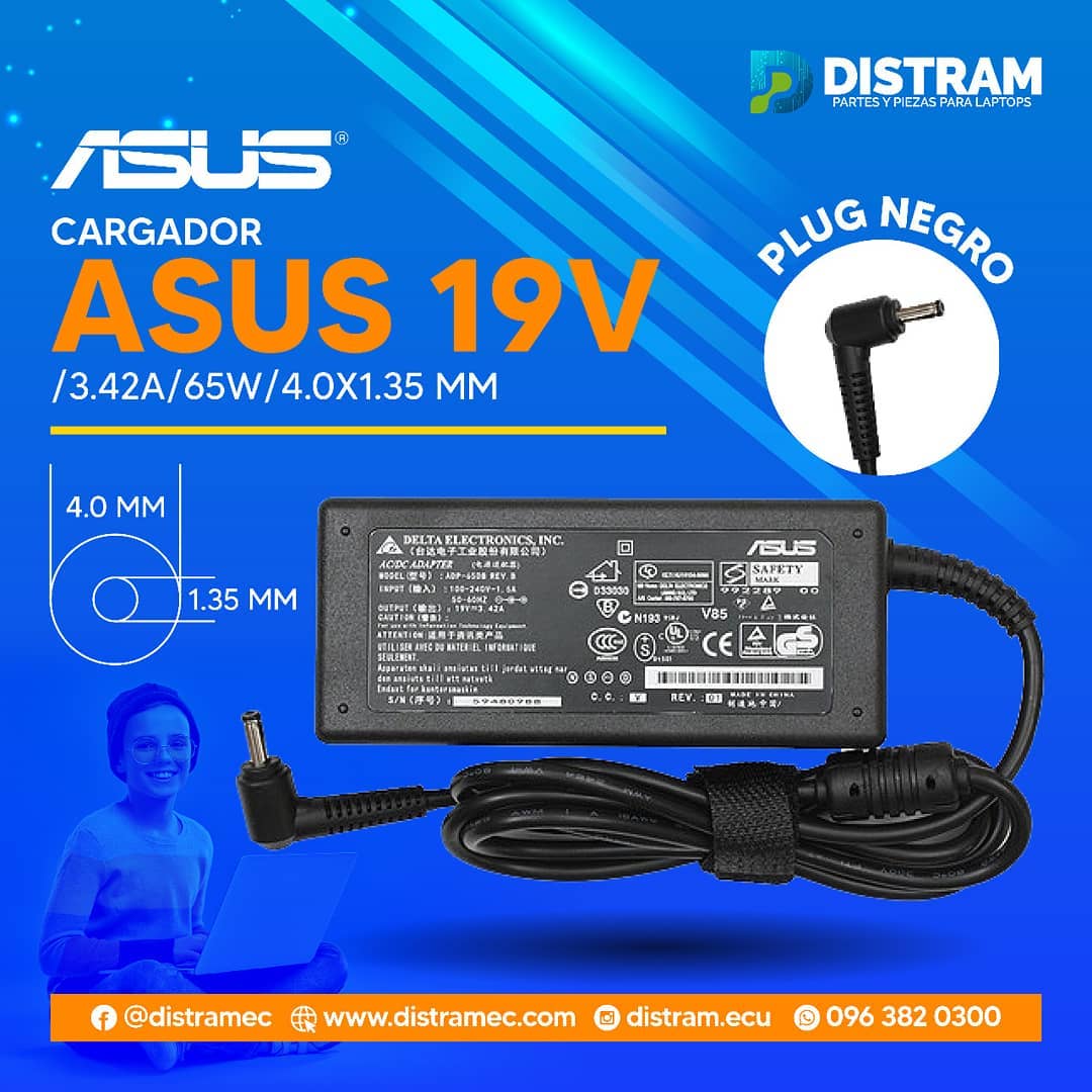 CARGADOR ASUS 19V/3.42A/45W/1.35X4.0MM PLUG DELGADO