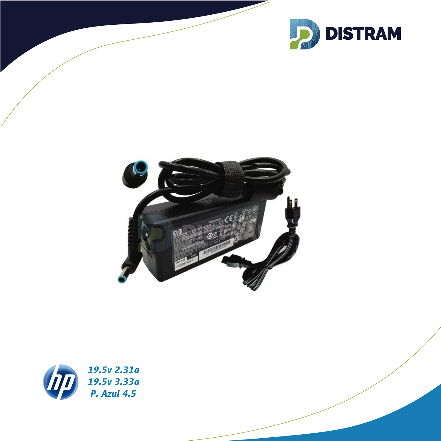 CARGADOR HP 19.5V/3.33A/65W/4.5X3.0MM PLUG AZUL