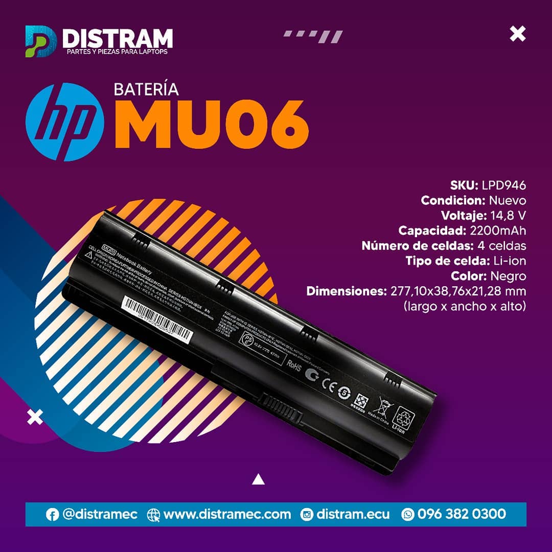 Mu06 Batería HP MU06 5200mAh 6 Celdas para Laptop | Distramec