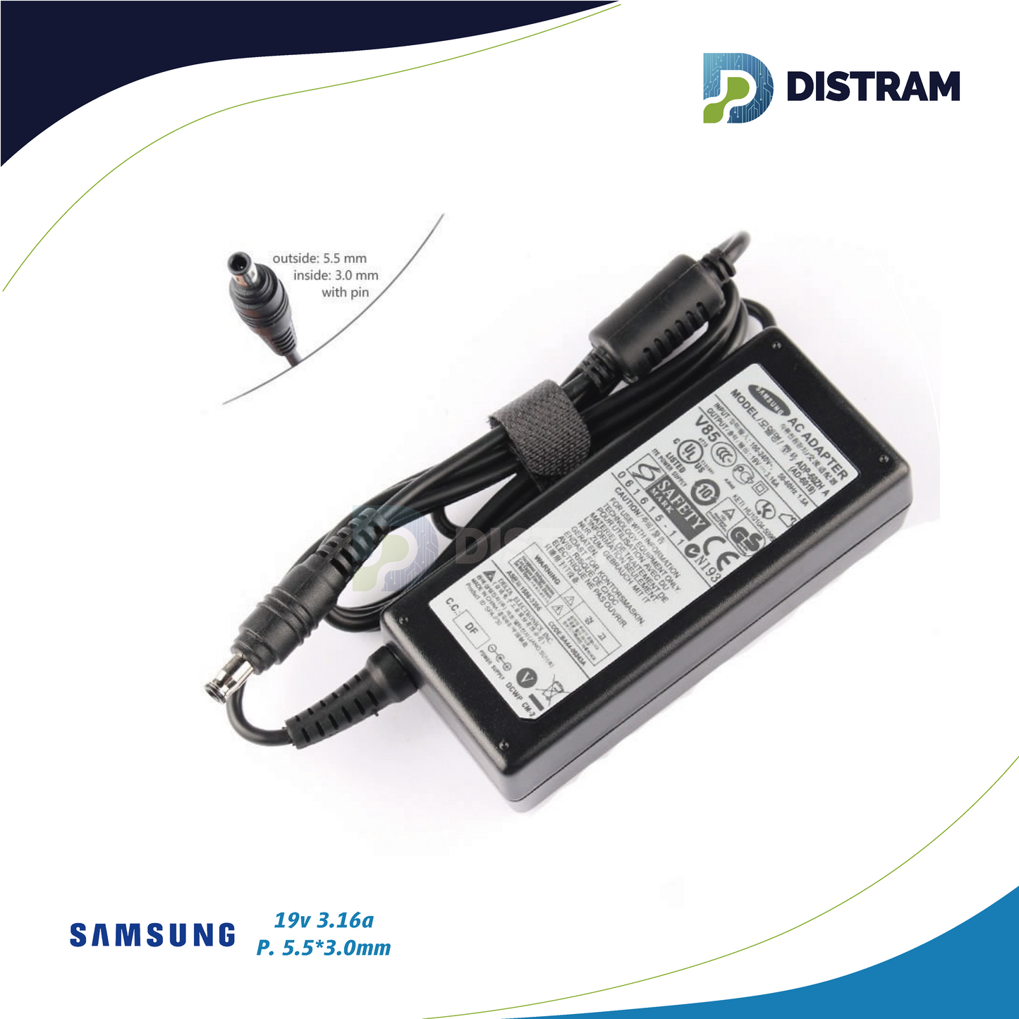 CARGADOR SAMSUNG 19V/3.16A/65W/5.5X3.0MM PLUG NEGRO